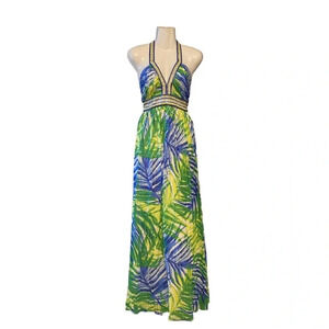 BCBGMaxAzria Silk Tropical Print Maxi Dress